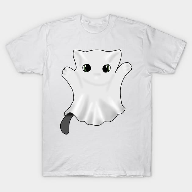 Black cat in a Ghost costume T-Shirt by Becky-Marie